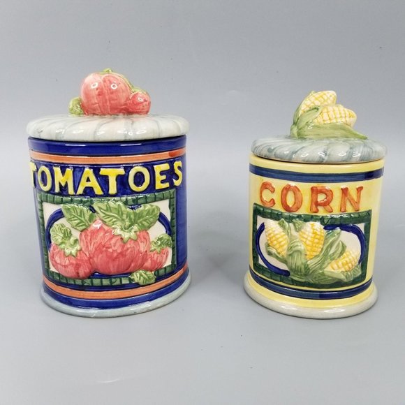 Other - Tomatoes Corn Small Canisters Vegetables Retro Set
